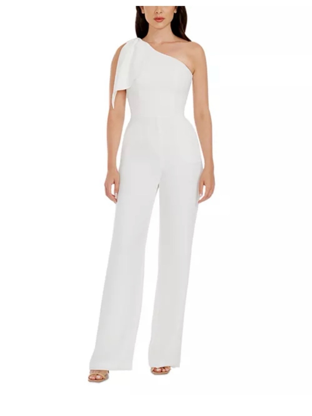 NEW Dress the Population Tiffany One Shoulder Jumpsuit, Large Off White